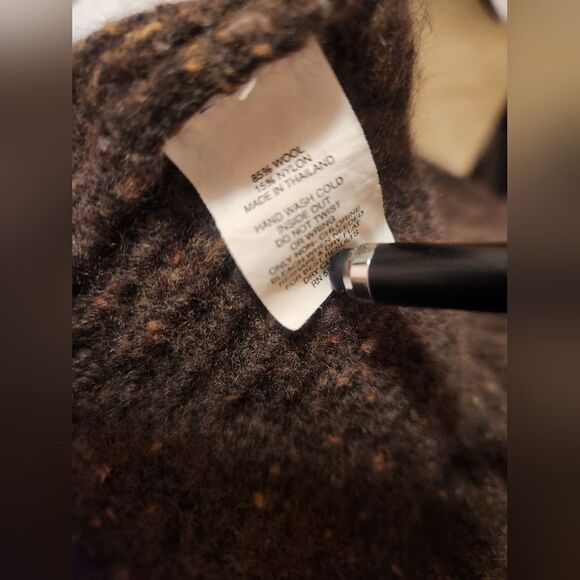 Express L Brown Beige Belt Knitted  WOOL Blend Longsleeve  Buttons Women Peacoat - Picture 11 of 11